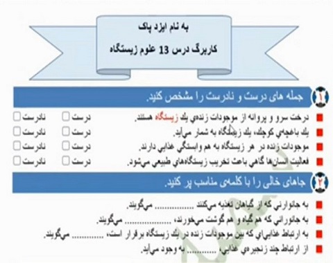 حل کاربرگ درس ۱۳ علوم زیستگاه